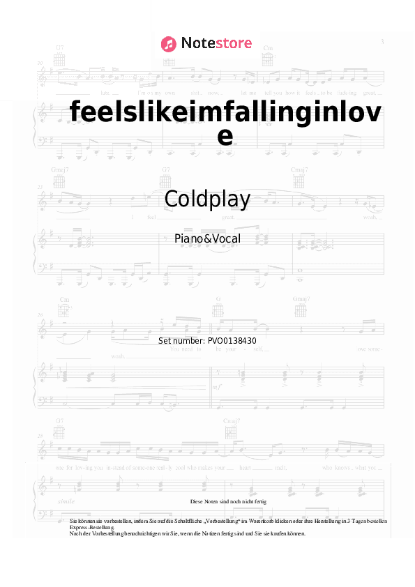 Noten mit Gesang Coldplay - feelslikeimfallinginlove - Klavier&Gesang