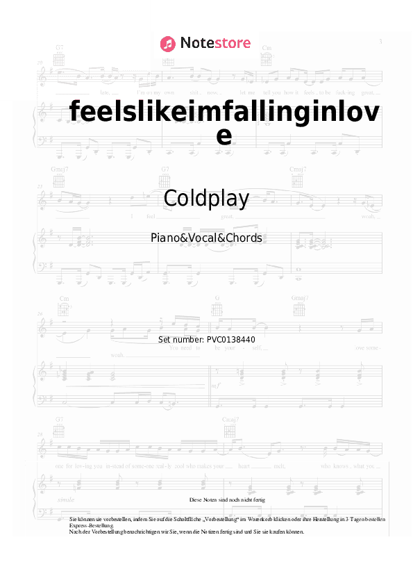 Noten und Akkorde Coldplay - feelslikeimfallinginlove - Klavier&Gesang&Akkorde