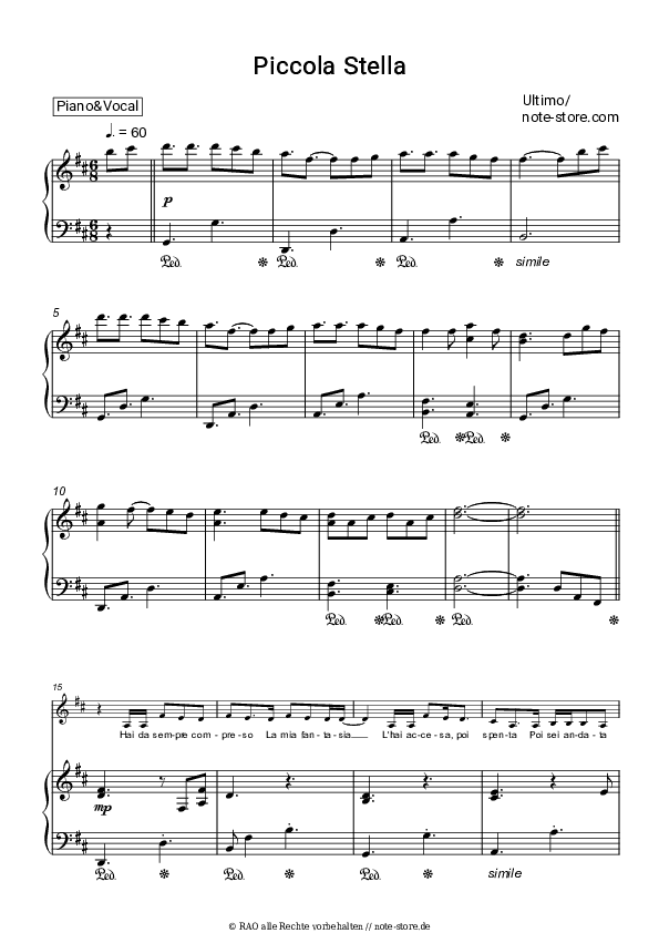 Noten mit Gesang Ultimo - Piccola stella - Klavier&Gesang