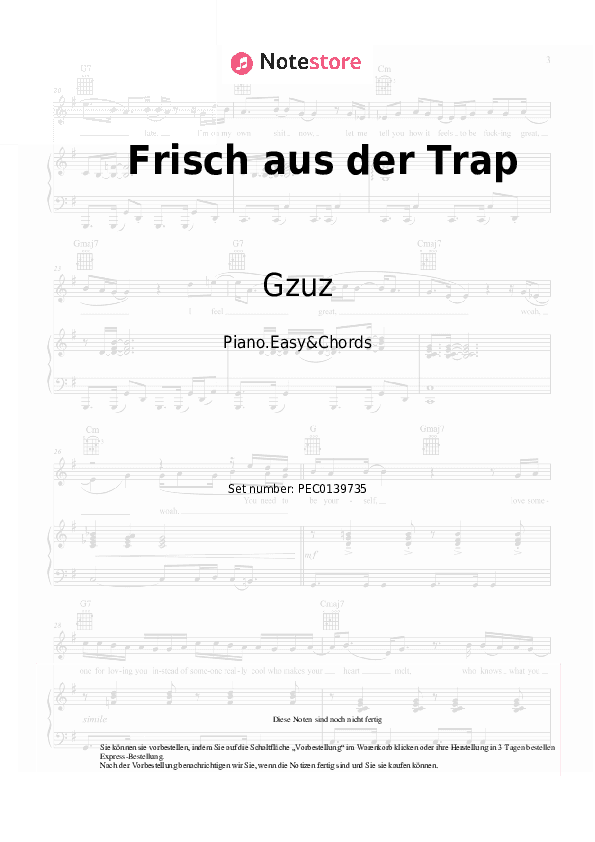 Einfache Noten und Akkorde Gzuz, Bonez MC - Frisch aus der Trap - Klavier.Einfach&Akkorde