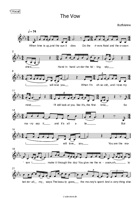 Noten RuthAnne - The Vow - Gesang