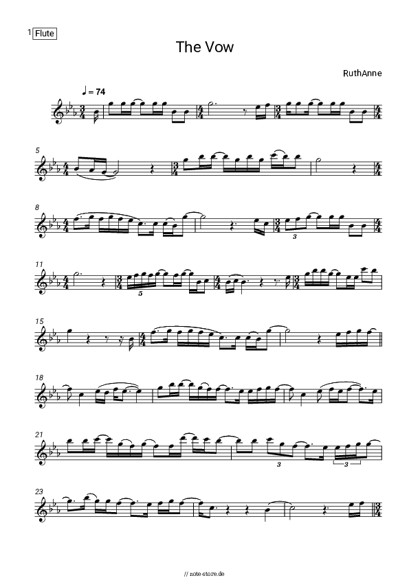 Noten RuthAnne - The Vow - Flöte