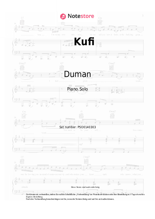 Noten Duman - Kufi - Klavier.Solo