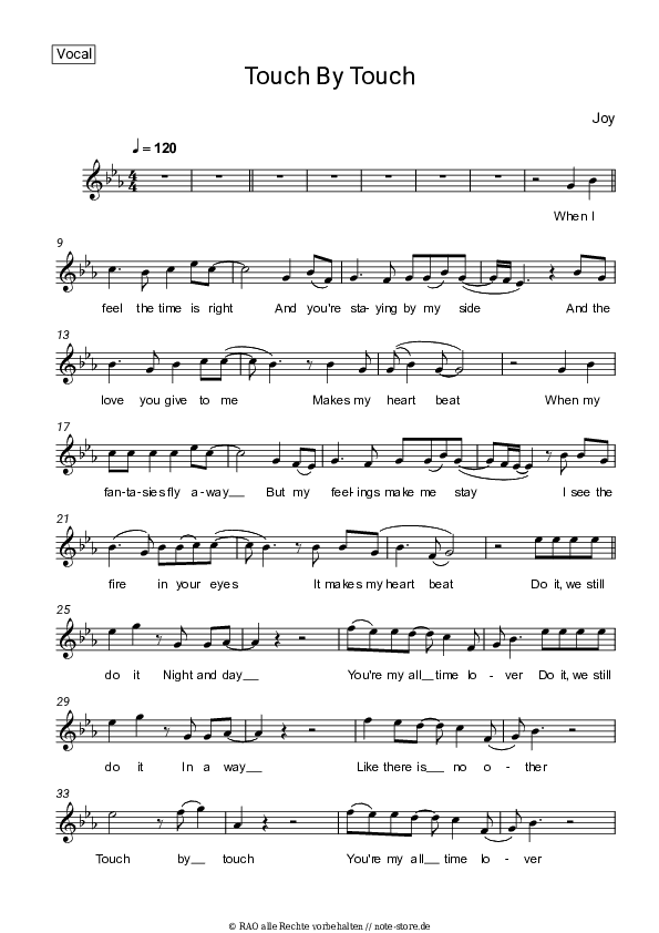 Noten Joy - Touch By Touch - Gesang