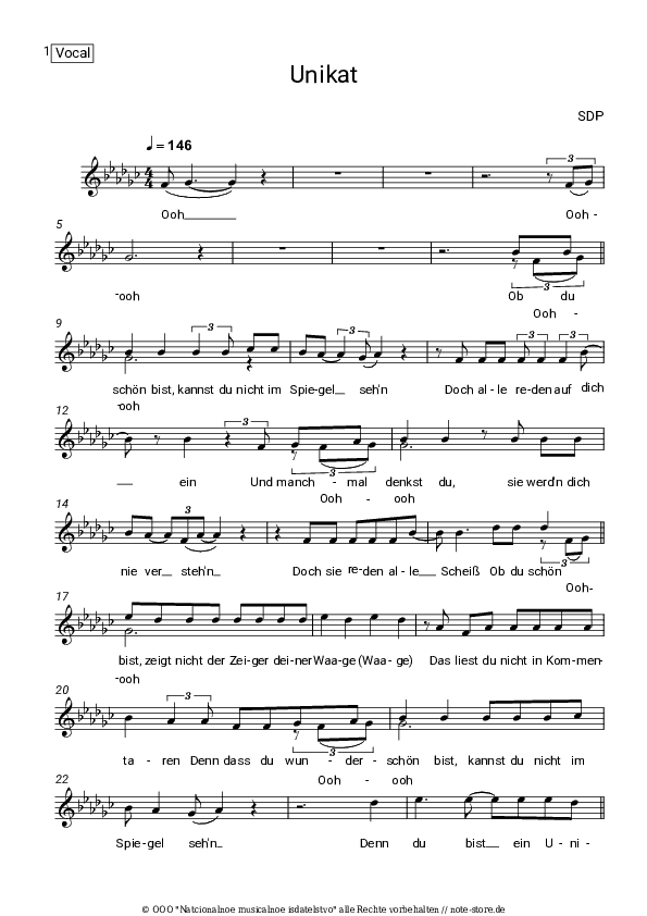 Noten SDP - Unikat - Gesang