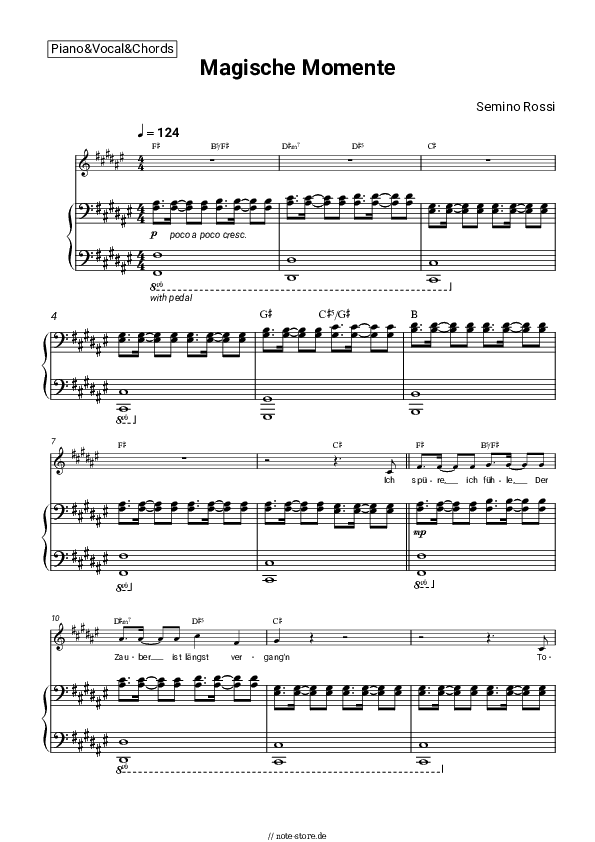 Noten und Akkorde Semino Rossi - Magische Momente - Klavier&Gesang&Akkorde
