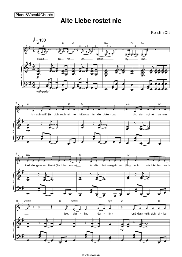 Noten und Akkorde Kerstin Ott - Alte Liebe rostet nie - Klavier&Gesang&Akkorde