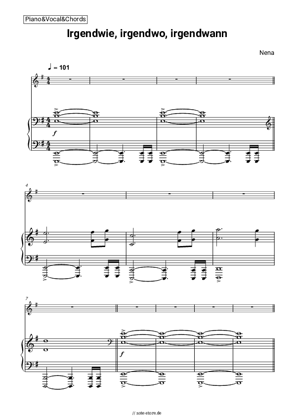 Noten mit Gesang Nena - Irgendwie, irgendwo, irgendwann - Klavier&Gesang