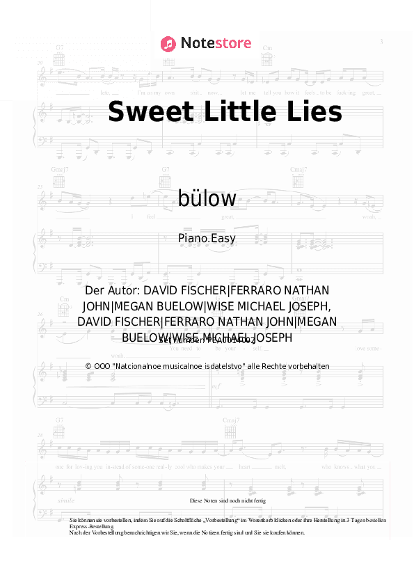Einfache Noten bülow - Sweet Little Lies - Klavier.Einfach