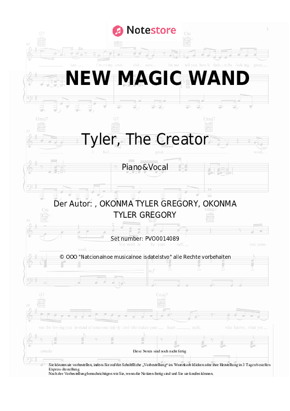Noten mit Gesang Tyler, The Creator - NEW MAGIC WAND - Klavier&Gesang