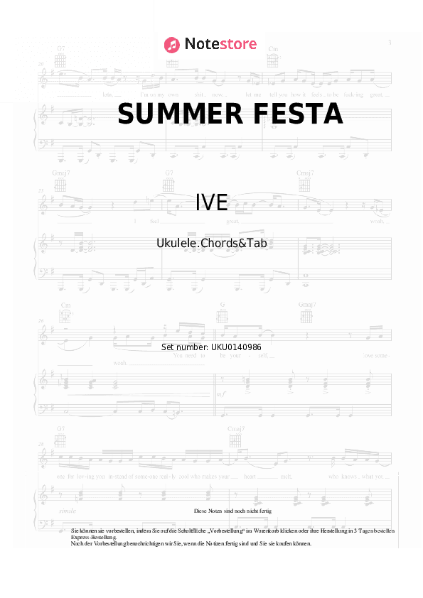 Noten IVE - SUMMER FESTA - Ukulele.Akkorde&Tabs