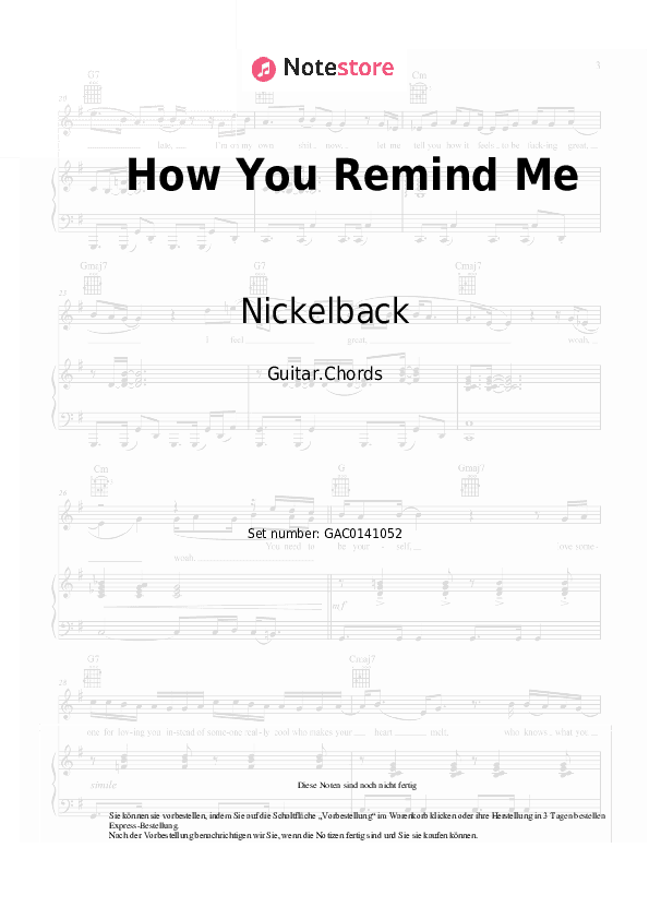 Akkorde Nickelback - How You Remind Me - Gitarre.Akkorde