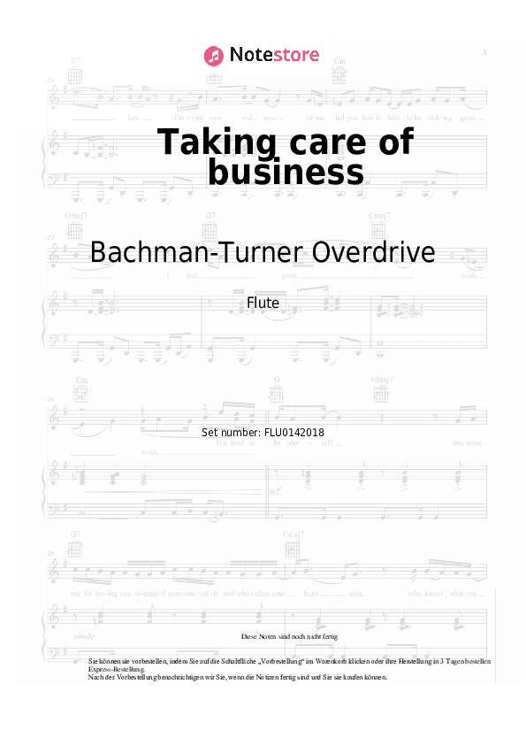 Noten Bachman-Turner Overdrive - Taking care of business - Flöte