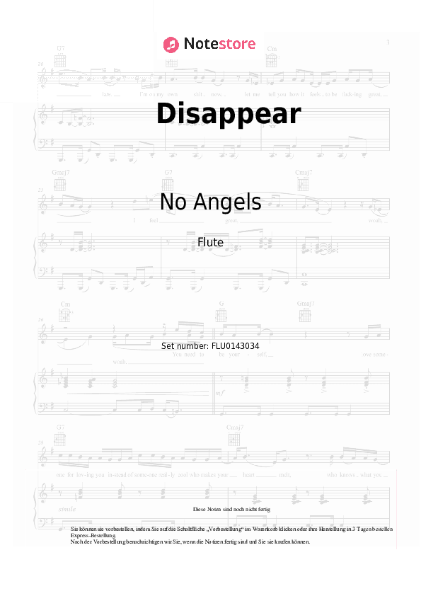 Noten No Angels - Disappear - Flöte