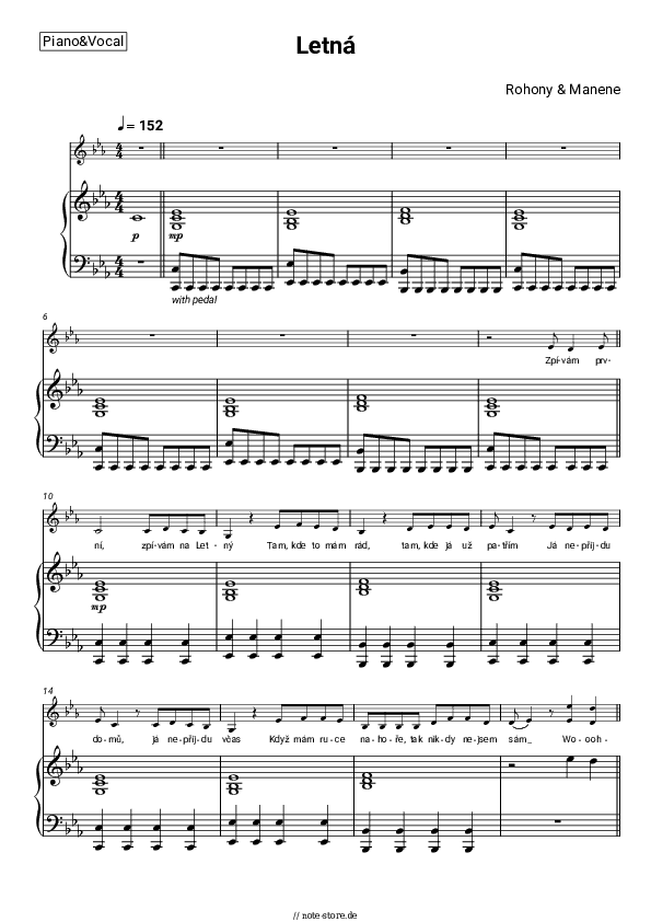 Noten mit Gesang Rohony & Manene - Letná - Klavier&Gesang