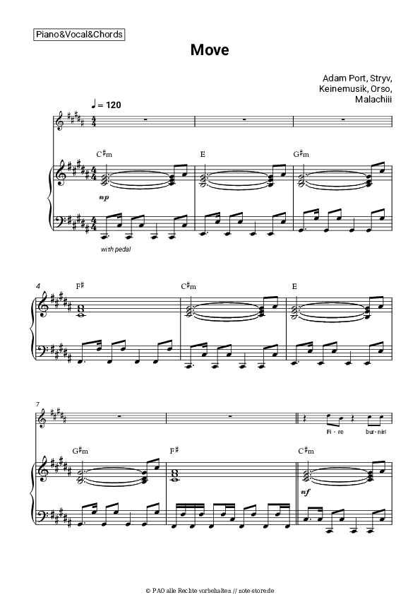 Noten und Akkorde Adam Port, Stryv, Keinemusik, Orso, Malachiii - Move - Klavier&Gesang&Akkorde