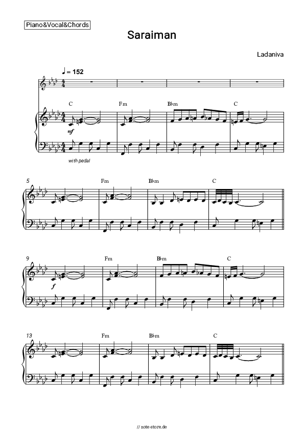 Noten und Akkorde Ladaniva - Saraiman - Klavier&Gesang&Akkorde