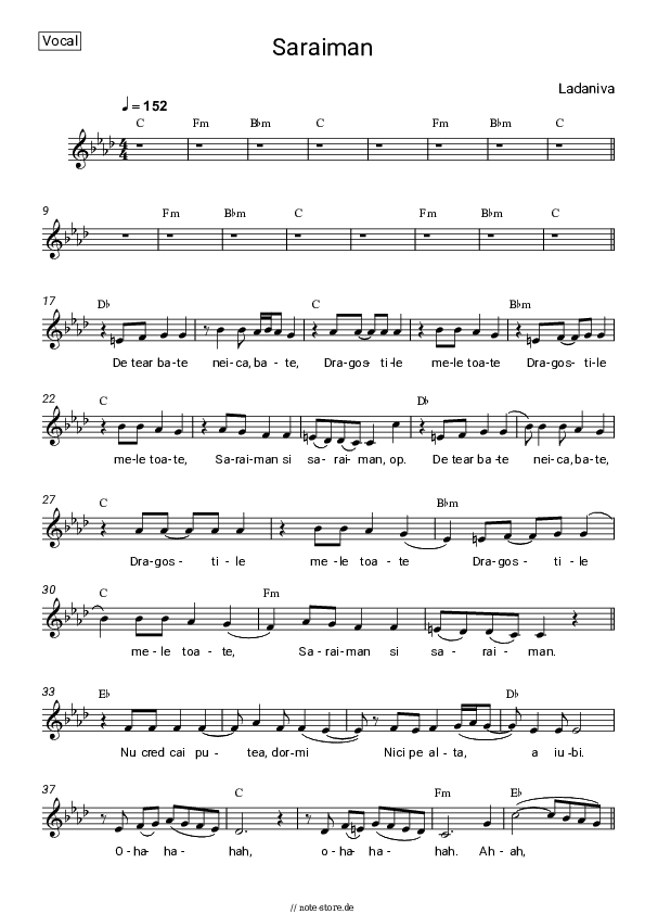Noten Ladaniva - Saraiman - Gesang