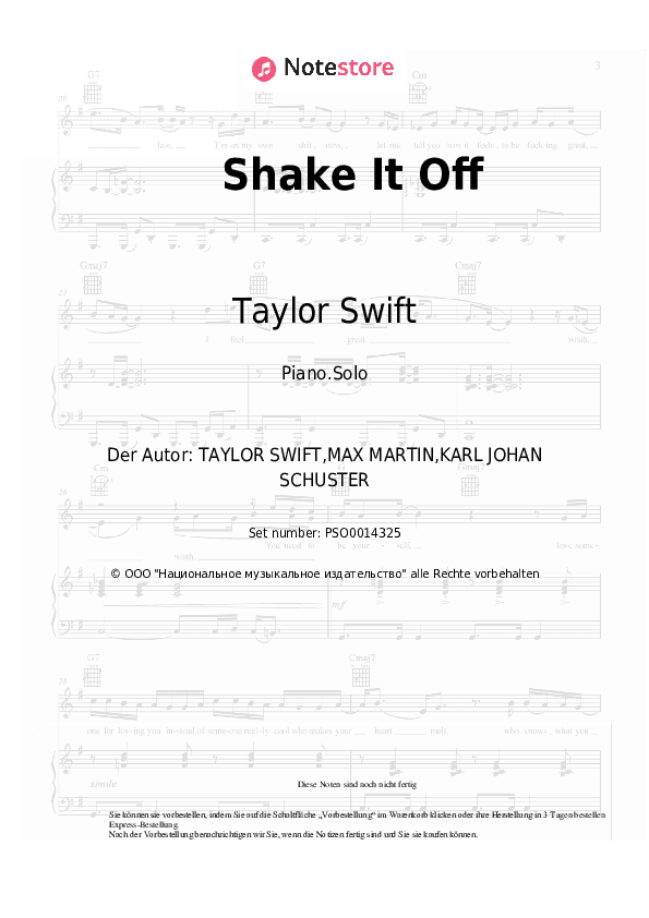 Noten Taylor Swift - Shake It Off - Klavier.Solo