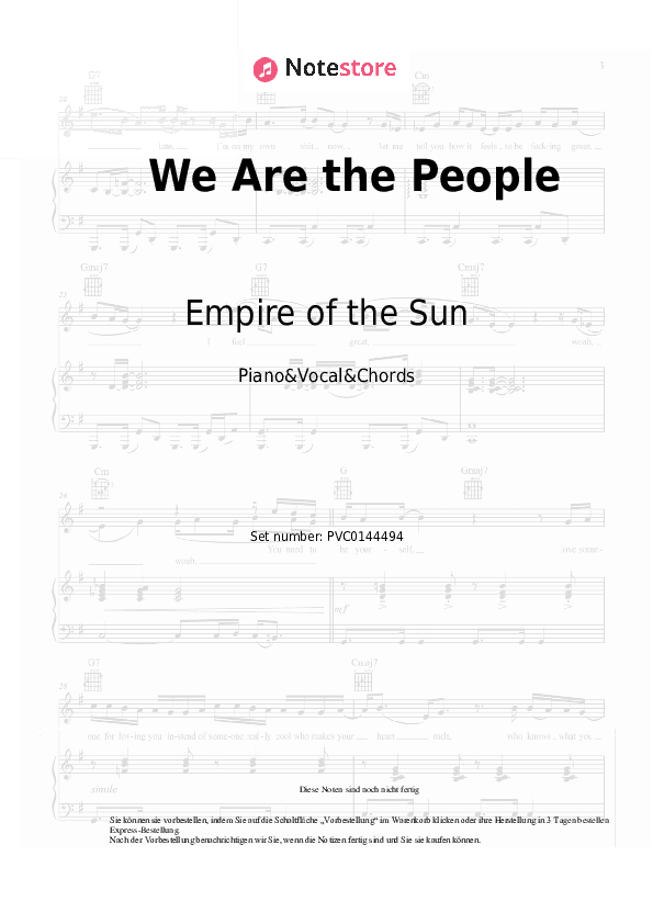 Noten und Akkorde Empire of the Sun - We Are the People - Klavier&Gesang&Akkorde