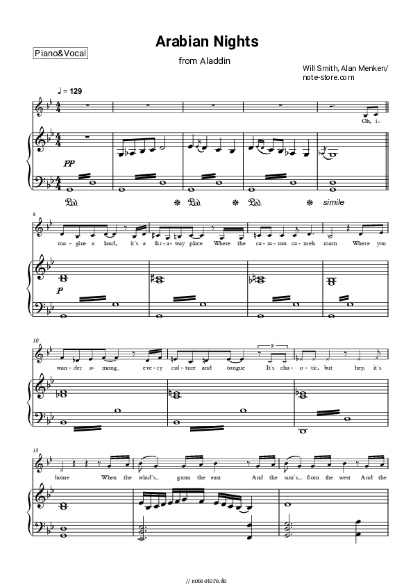 Noten mit Gesang Will Smith - Arabian Nights (From Aladdin 2019) - Klavier&Gesang