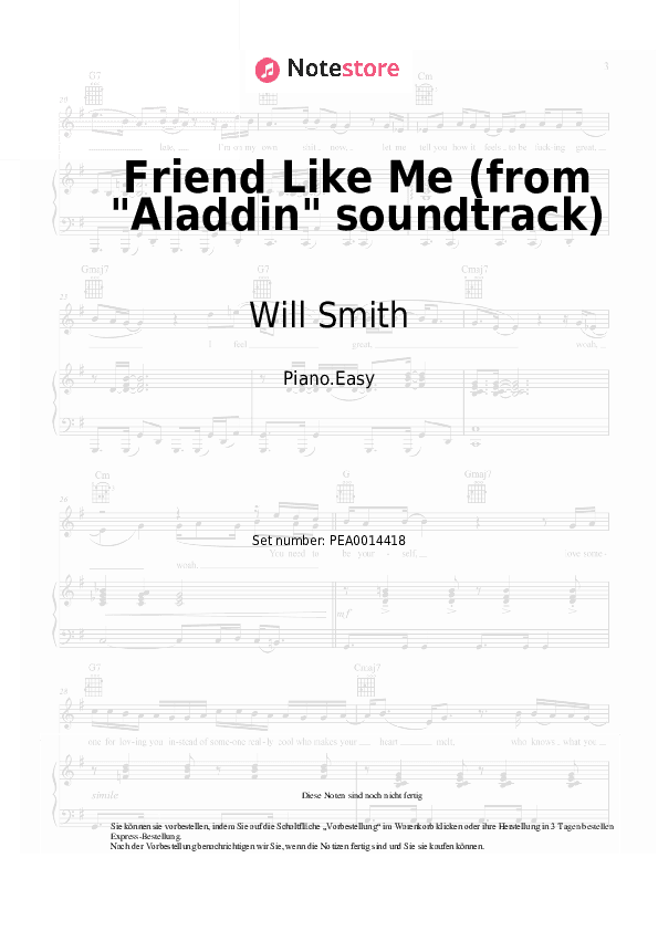Einfache Noten Will Smith, DJ Khaled - Friend Like Me (from Aladdin 2019 soundtrack) - Klavier.Einfach