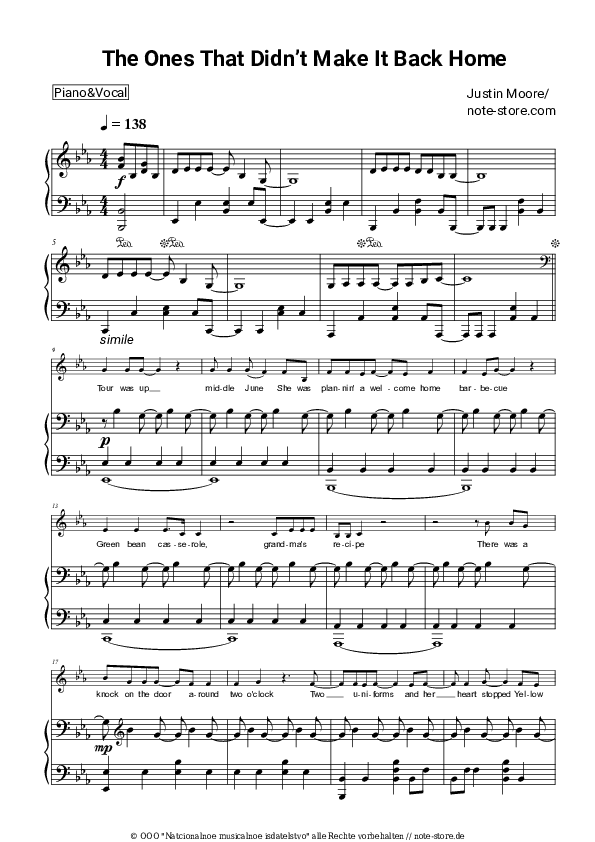 Noten mit Gesang Justin Moore - The Ones That Didn’t Make It Back Home - Klavier&Gesang