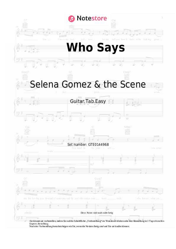 Einfache Tabs Selena Gomez & the Scene - Who Says - Gitarre.Tabs.Easy
