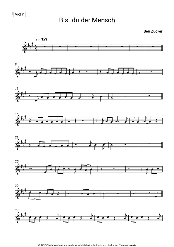 Noten Ben Zucker - Bist du der Mensch - Violine