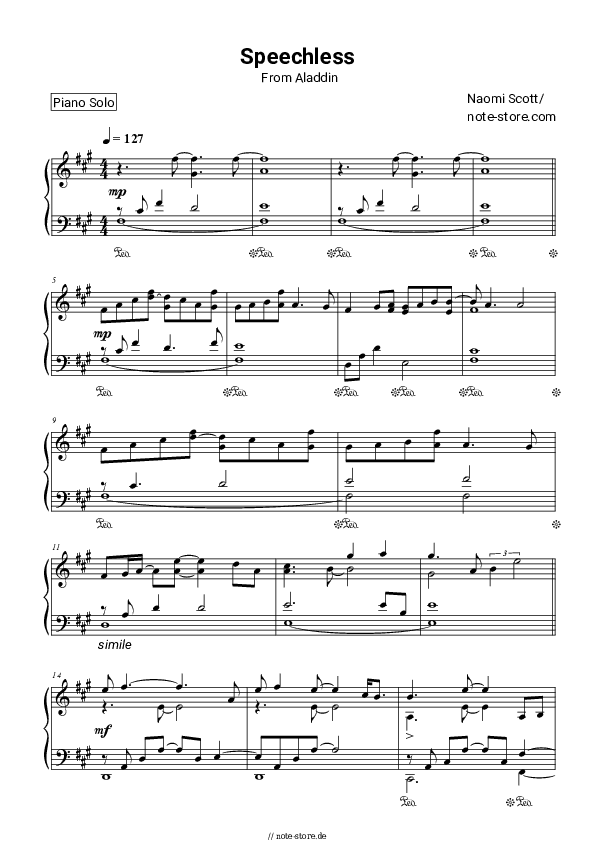 Noten Naomi Scott - Speechless (Full, From Aladdin 2019) - Klavier.Solo