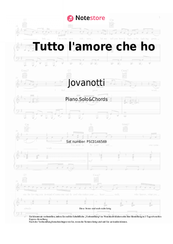 Noten und Akkorde Jovanotti - Tutto l'amore che ho - Klavier.Solo&Akkorde