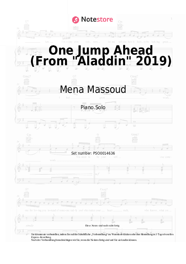 Noten Mena Massoud - One Jump Ahead (From Aladdin 2019) - Klavier.Solo