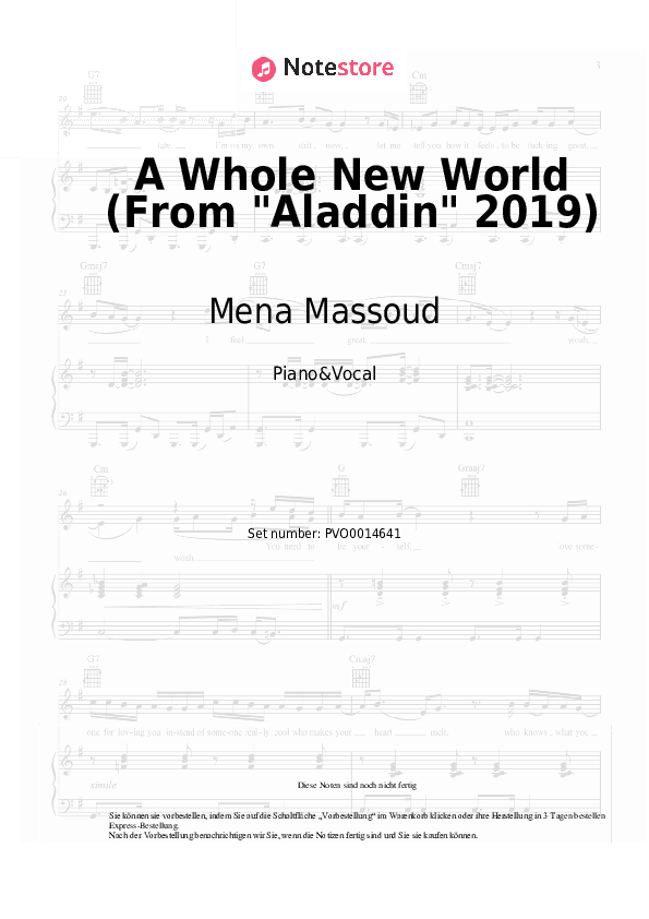 Noten mit Gesang Mena Massoud, Naomi Scott - A Whole New World (From Aladdin 2019) - Klavier&Gesang