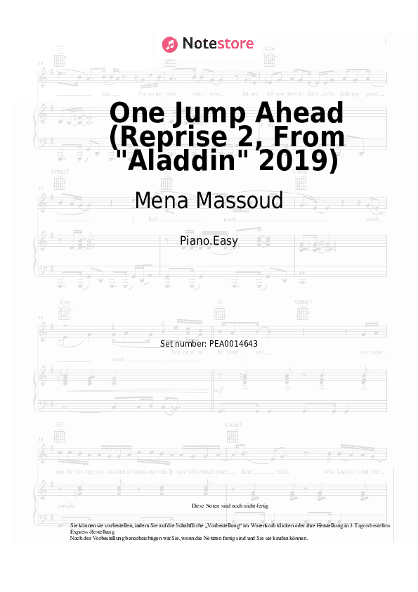 Einfache Noten Mena Massoud - One Jump Ahead (Reprise 2, From Aladdin 2019) - Klavier.Einfach