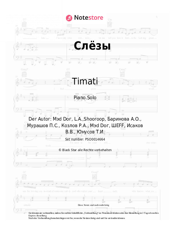 Noten Timati, Slame - Слёзы - Klavier.Solo