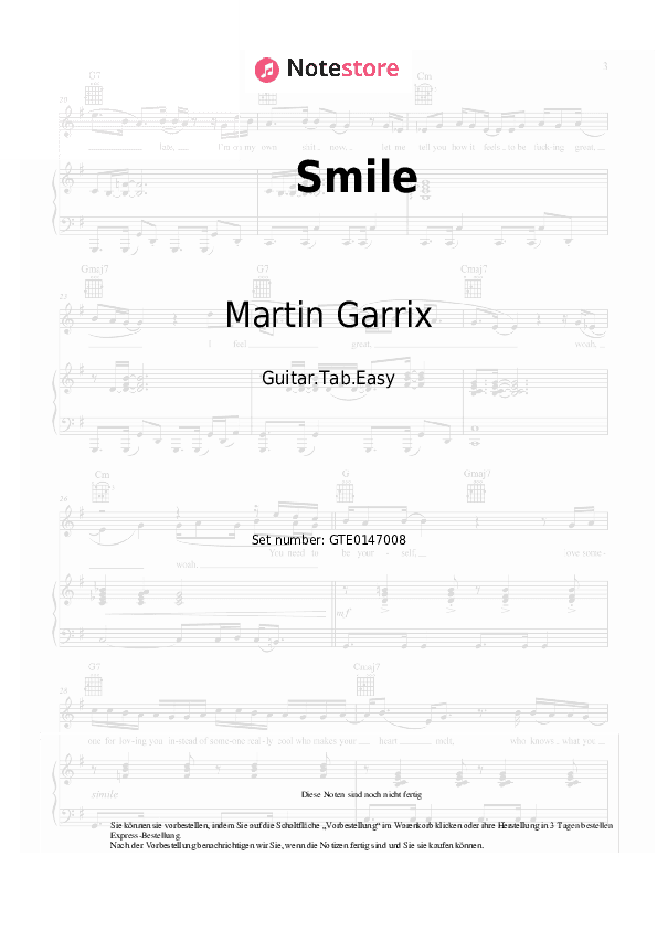 Einfache Tabs Martin Garrix, Carolina Liar - Smile - Gitarre.Tabs.Easy