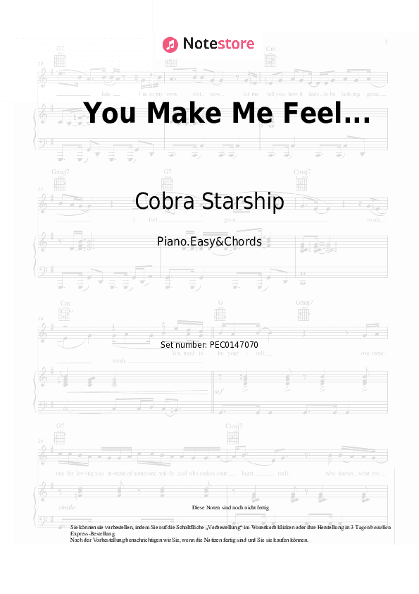 Einfache Noten und Akkorde Cobra Starship, Sabi - You Make Me Feel... - Klavier.Einfach&Akkorde