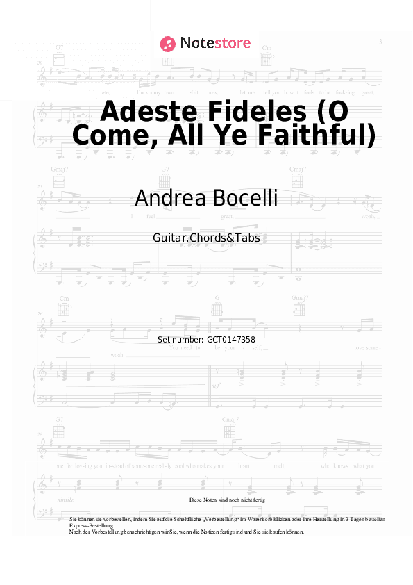 Akkorde Andrea Bocelli - Adeste Fideles (O Come, All Ye Faithful) - Gitarren.Akkorde&Tabas