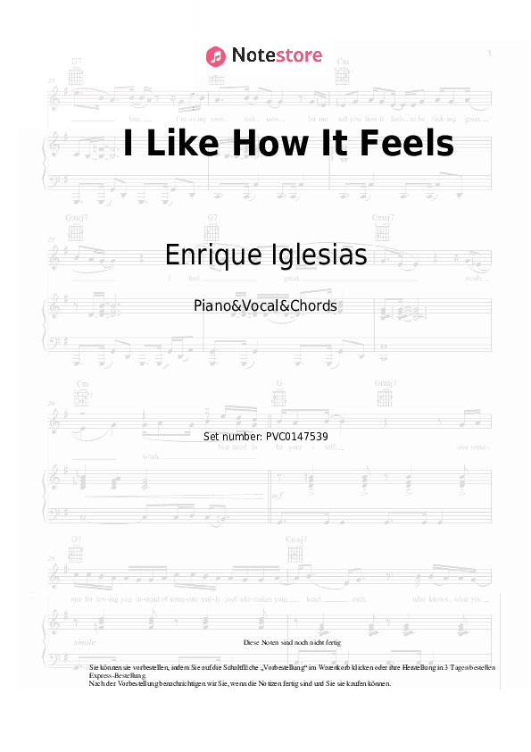 Noten und Akkorde Enrique Iglesias, Pitbull, The WAV.s - I Like How It Feels - Klavier&Gesang&Akkorde