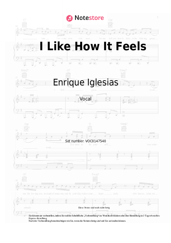 Noten Enrique Iglesias, Pitbull, The WAV.s - I Like How It Feels - Gesang