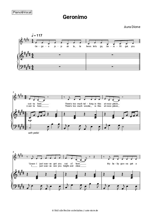 Noten mit Gesang Aura Dione - Geronimo - Klavier&Gesang