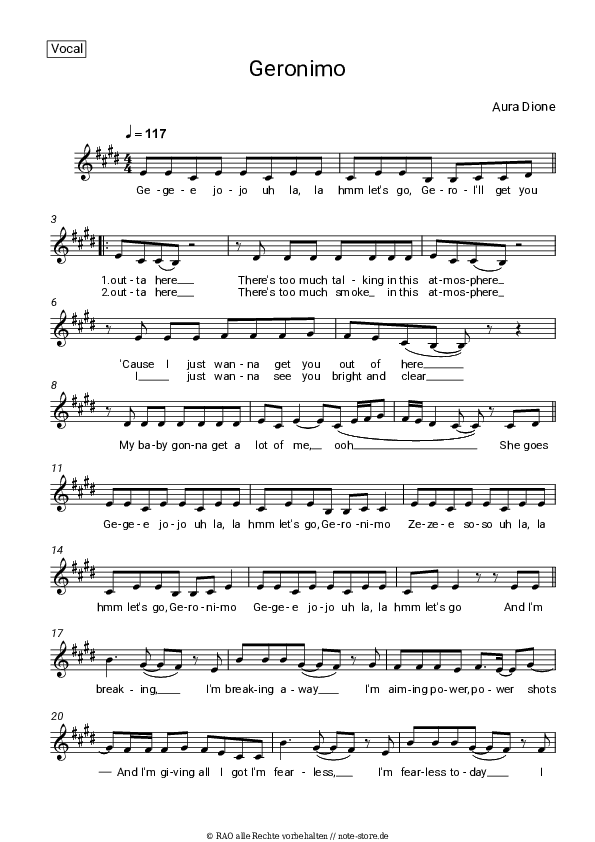 Noten Aura Dione - Geronimo - Gesang