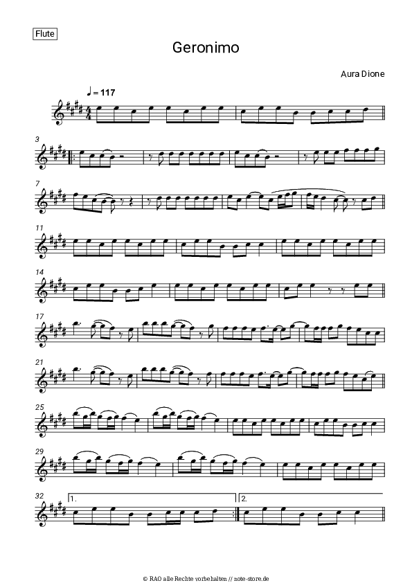 Noten Aura Dione - Geronimo - Flöte