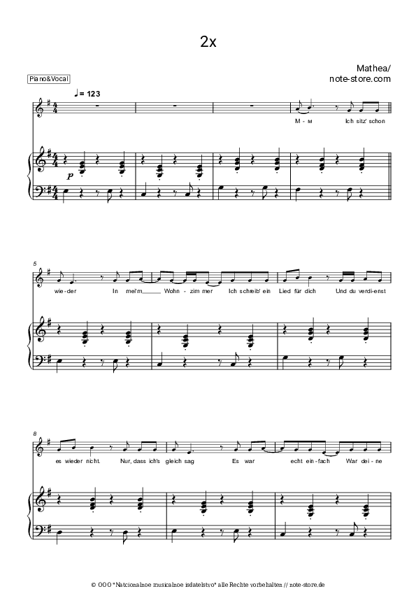Noten mit Gesang Mathea - 2x - Klavier&Gesang