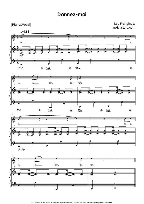 Noten mit Gesang Les Frangines - Donnez-moi - Klavier&Gesang
