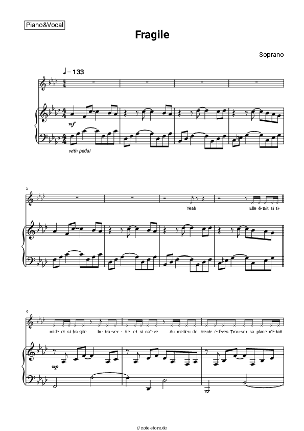 Noten mit Gesang Soprano - Fragile - Klavier&Gesang