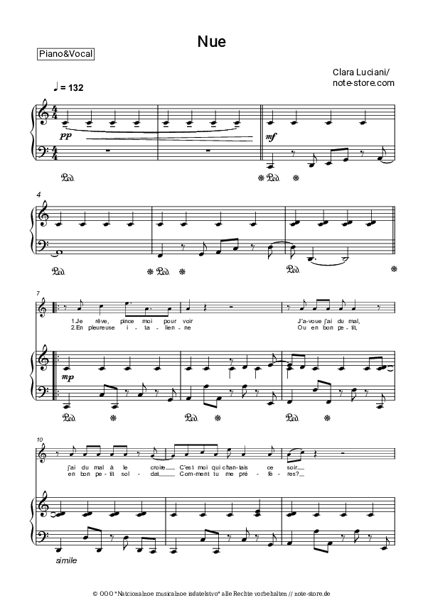 Noten mit Gesang Clara Luciani - Nue - Klavier&Gesang
