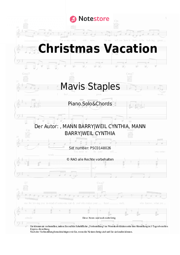 Noten und Akkorde Mavis Staples - Christmas Vacation - Klavier.Solo&Akkorde
