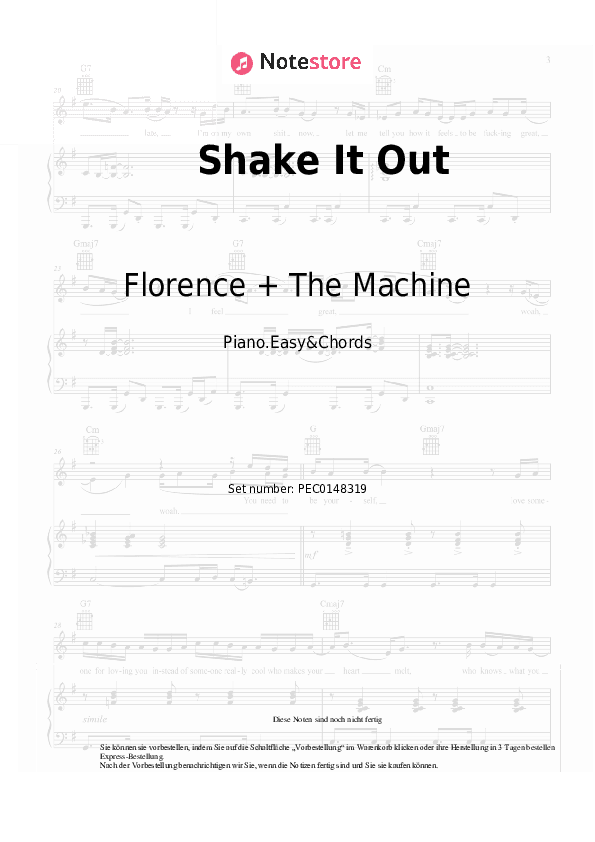 Einfache Noten und Akkorde Florence + The Machine - Shake It Out - Klavier.Einfach&Akkorde