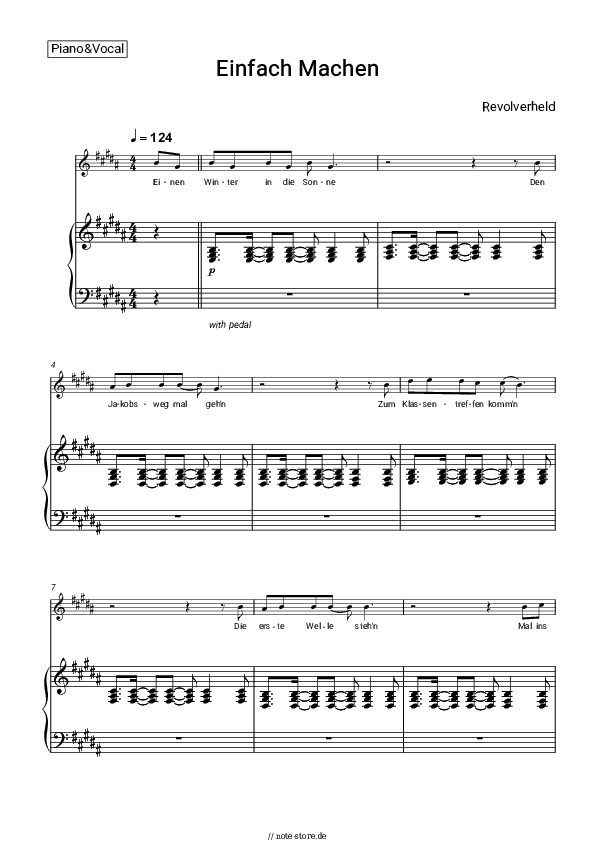 Noten mit Gesang Revolverheld - Einfach Machen - Klavier&Gesang